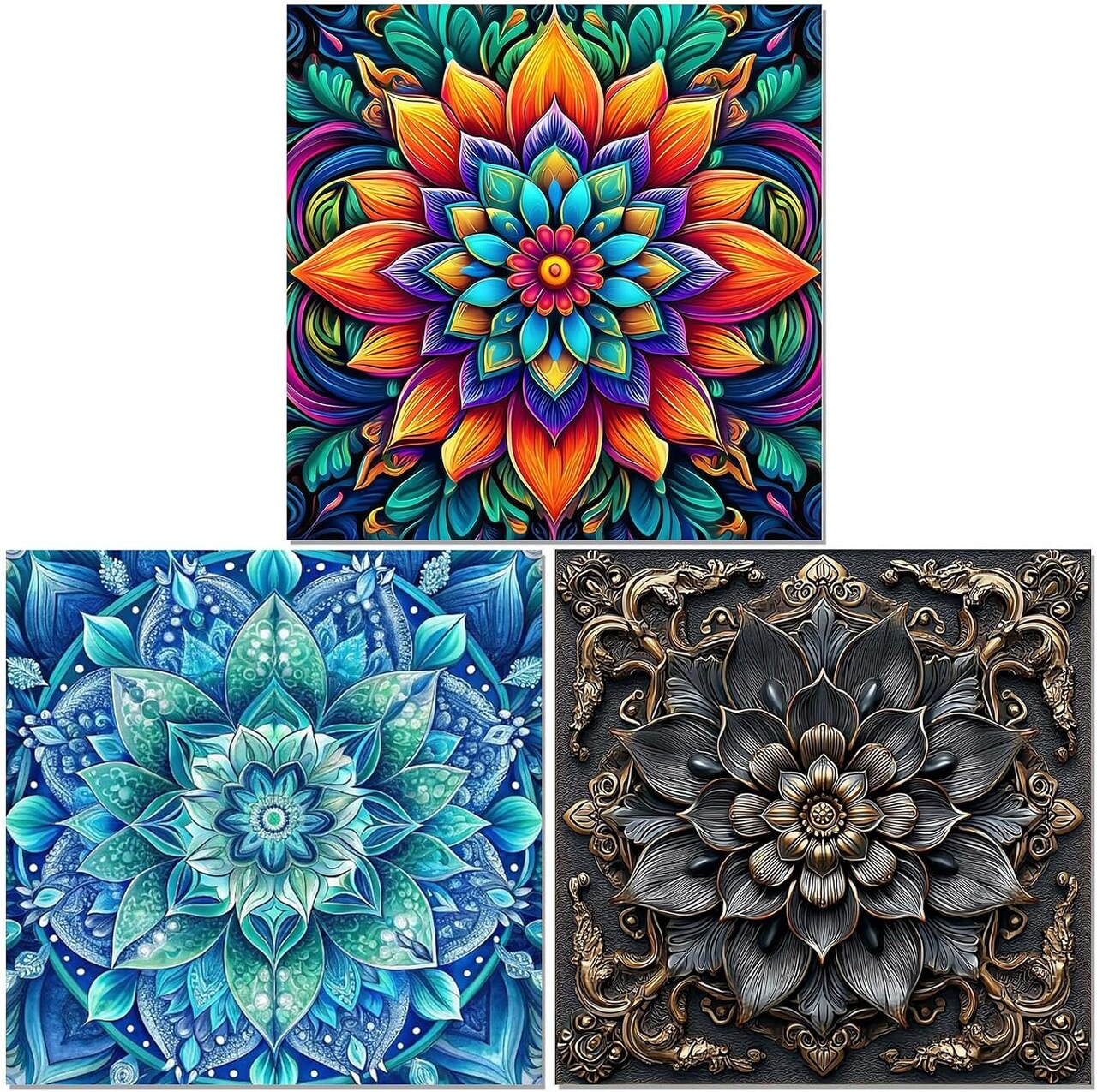 3-Pack Mandala Diamond Painting Kits for Adults – 12x12 Inch Round Gem DIY Craft Set – Perfect for Beginners, Home Décor & Gifts